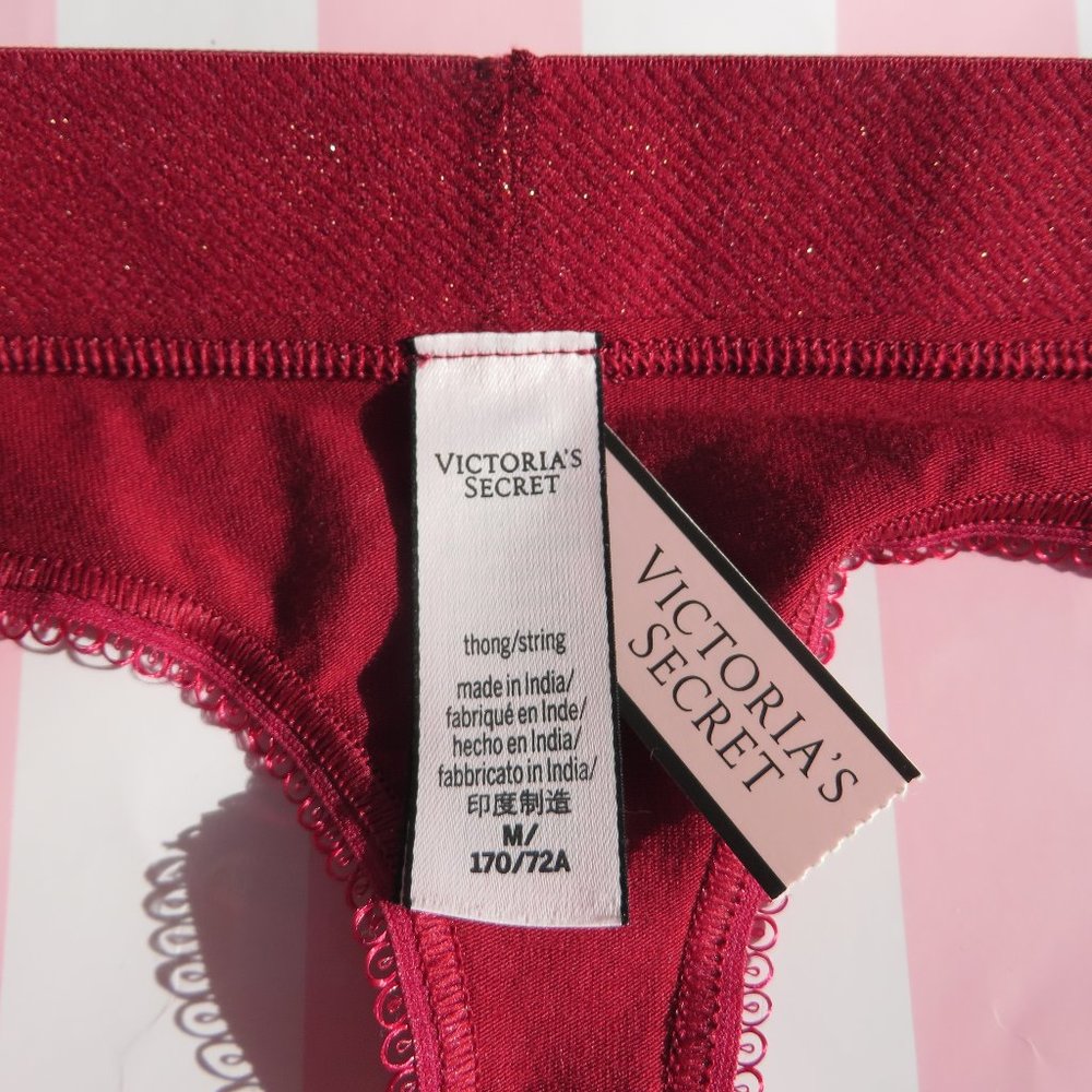 Victoria's Secret Panties Stretch Cotton Logo Thong Medium NEW Red NWT Lace - Picture 6 of 8